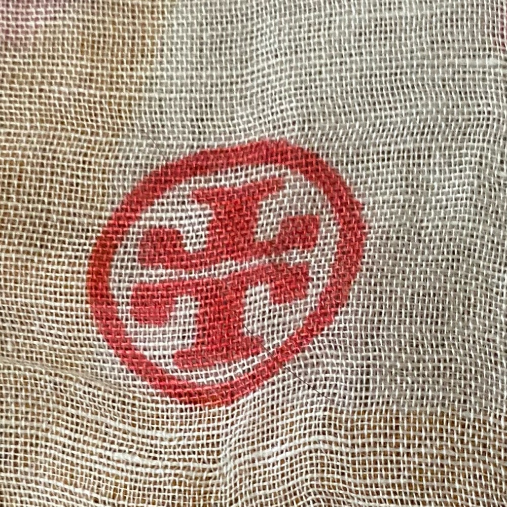 Tory Burch White Scarf with Multicolor Geometric Chevron Print - Picture 5 of 5